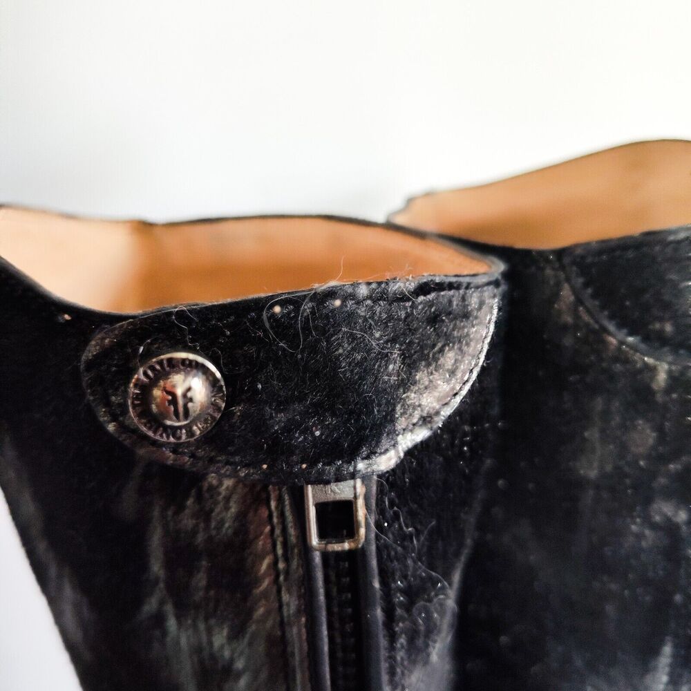 Frye Black‎ Pewter Metallic Leather Calf Hair Size 6 Knee High Tall Riding Boots - Picture 5 of 13